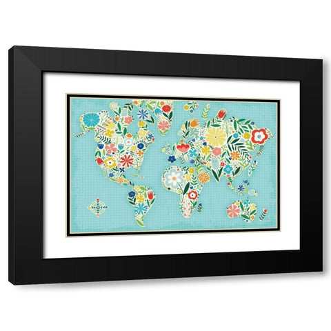Floral World Blue Black Modern Wood Framed Art Print with Double Matting by Mullan, Michael