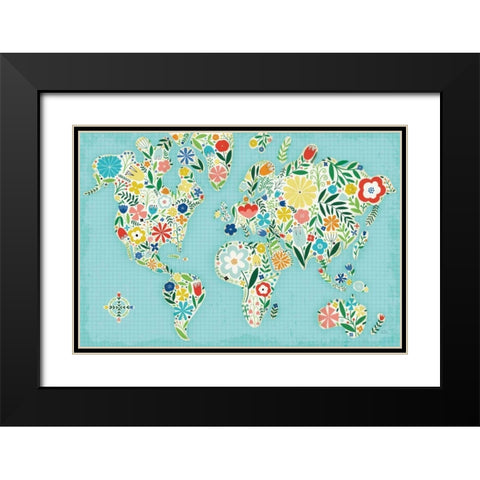 Floral World Blue Black Modern Wood Framed Art Print with Double Matting by Mullan, Michael