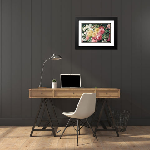 Antique Roses on Black Crop Black Modern Wood Framed Art Print with Double Matting by Nai, Danhui