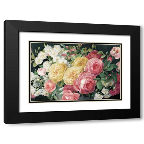 Antique Roses on Black Crop Black Modern Wood Framed Art Print with Double Matting by Nai, Danhui
