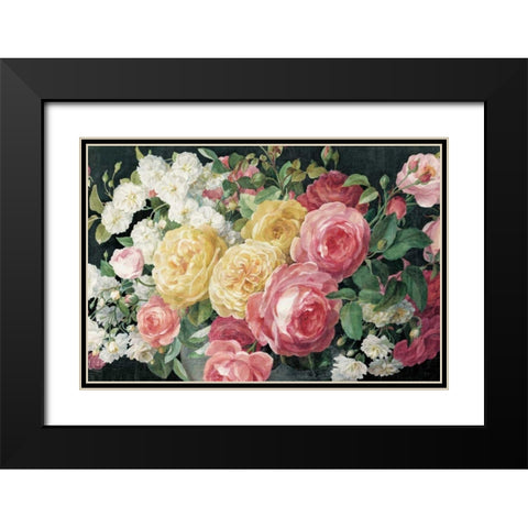 Antique Roses on Black Crop Black Modern Wood Framed Art Print with Double Matting by Nai, Danhui