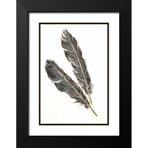 Gold Feathers III on White Black Modern Wood Framed Art Print with Double Matting by Paschke, Chris
