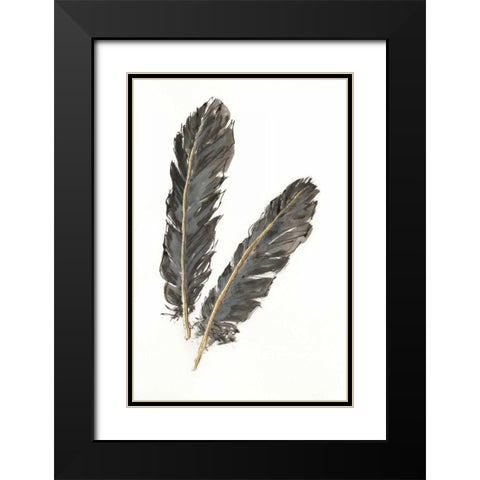 Gold Feathers IV on White Black Modern Wood Framed Art Print with Double Matting by Paschke, Chris