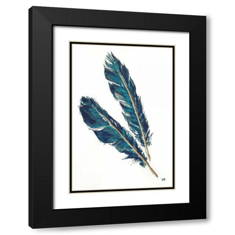 Gold Feathers III Indigo Black Modern Wood Framed Art Print with Double Matting by Paschke, Chris