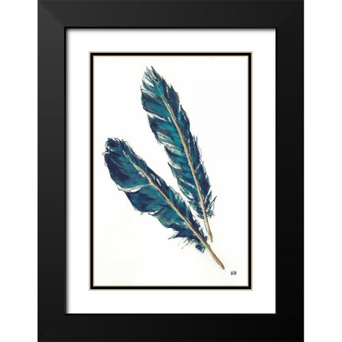 Gold Feathers III Indigo Black Modern Wood Framed Art Print with Double Matting by Paschke, Chris