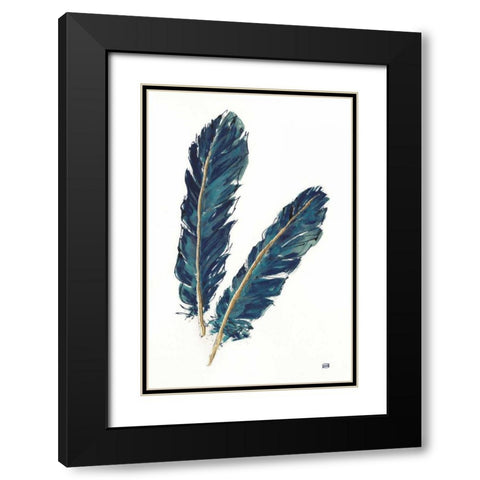 Gold Feathers IV Indigo Black Modern Wood Framed Art Print with Double Matting by Paschke, Chris
