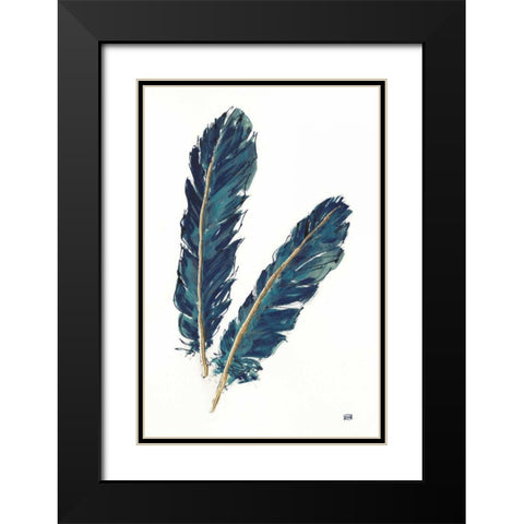 Gold Feathers IV Indigo Black Modern Wood Framed Art Print with Double Matting by Paschke, Chris