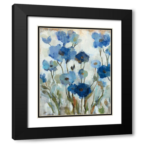 Abstracted Floral in Blue II Black Modern Wood Framed Art Print with Double Matting by Vassileva, Silvia