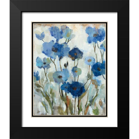Abstracted Floral in Blue II Black Modern Wood Framed Art Print with Double Matting by Vassileva, Silvia