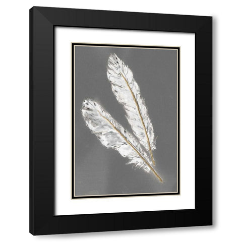 Gold Feathers III on Grey Black Modern Wood Framed Art Print with Double Matting by Paschke, Chris