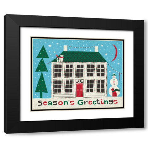 Jolly Holiday Home on Blue Black Modern Wood Framed Art Print with Double Matting by Mullan, Michael