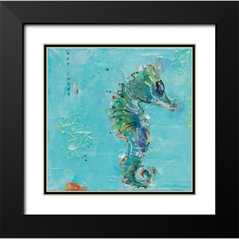 Little Seahorse Blue Black Modern Wood Framed Art Print with Double Matting by Day, Kellie