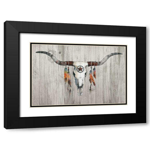 Longhorn on Wood Black Modern Wood Framed Art Print with Double Matting by Tillmon, Avery