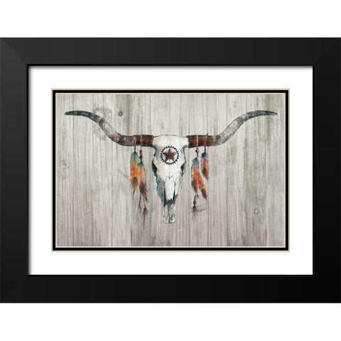 Longhorn on Wood Black Modern Wood Framed Art Print with Double Matting by Tillmon, Avery