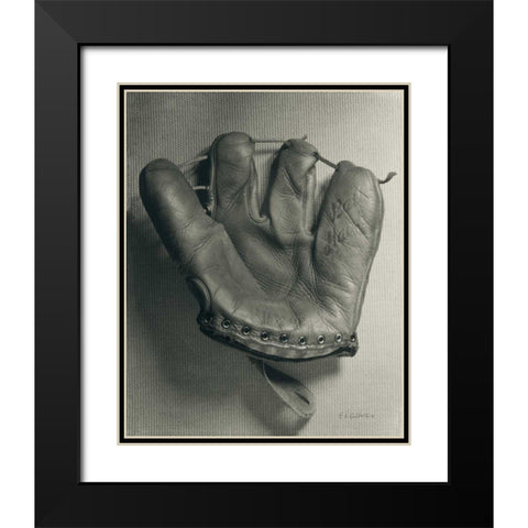 Baseball Glove Black Modern Wood Framed Art Print with Double Matting by Goldstein, Ed