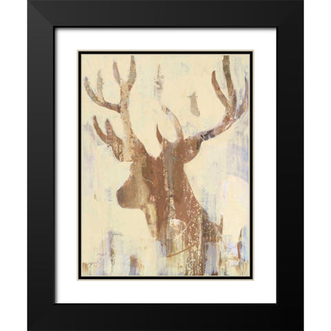 Golden Antlers II Neutral Grey Black Modern Wood Framed Art Print with Double Matting by Hristova, Albena