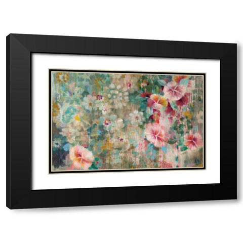 Flower Shower Crop Black Modern Wood Framed Art Print with Double Matting by Nai, Danhui