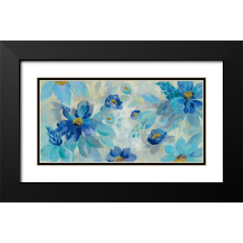Blue Flowers Whisper I Black Modern Wood Framed Art Print with Double Matting by Vassileva, Silvia