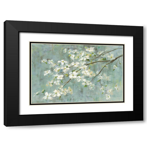 Dogwood in Spring on Blue Black Modern Wood Framed Art Print with Double Matting by Nai, Danhui
