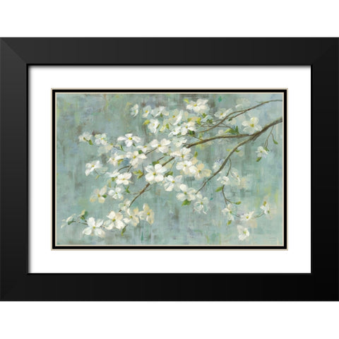 Dogwood in Spring on Blue Black Modern Wood Framed Art Print with Double Matting by Nai, Danhui