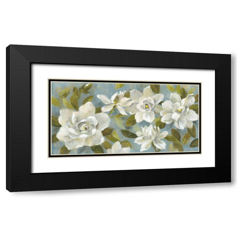 Gardenias on Slate Blue Black Modern Wood Framed Art Print with Double Matting by Vassileva, Silvia