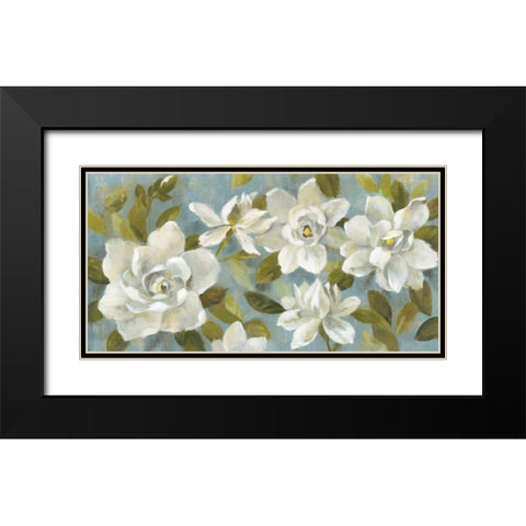 Gardenias on Slate Blue Black Modern Wood Framed Art Print with Double Matting by Vassileva, Silvia