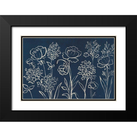 Indigo Floral I Black Modern Wood Framed Art Print with Double Matting by Vassileva, Silvia