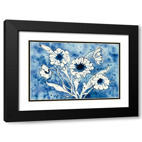 Batik Flowers Crop Black Modern Wood Framed Art Print with Double Matting by Novak, Shirley