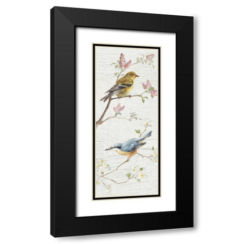 Vintage Birds Panel I Black Modern Wood Framed Art Print with Double Matting by Nai, Danhui