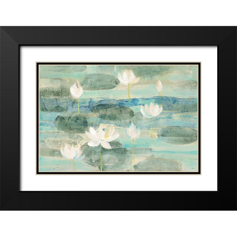 Water Lilies Bright Black Modern Wood Framed Art Print with Double Matting by Hristova, Albena