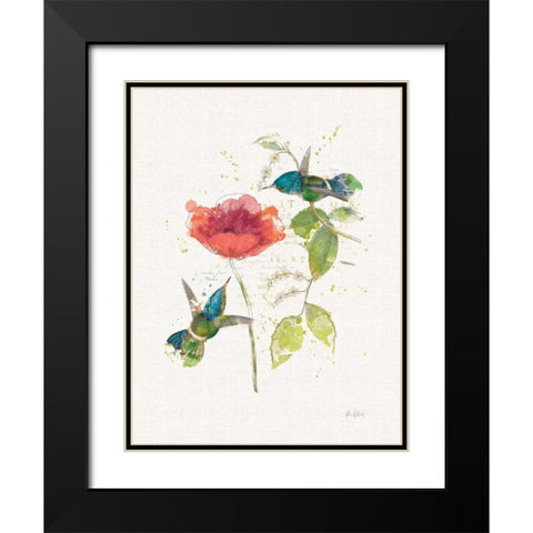 Teal Hummingbirds II Flower Black Modern Wood Framed Art Print with Double Matting by Pertiet, Katie
