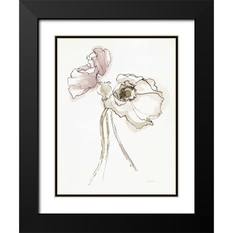 Three Somniferums Poppies Neutral II Black Modern Wood Framed Art Print with Double Matting by Novak, Shirley