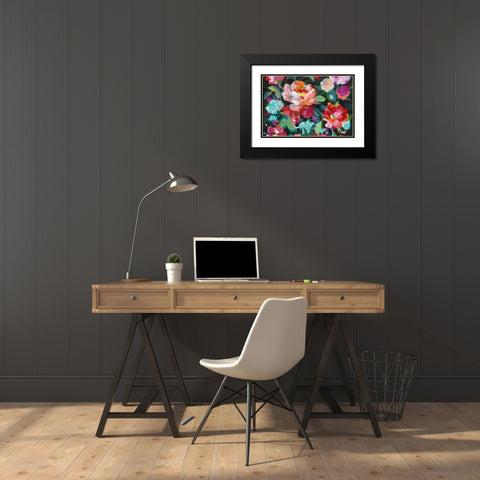 Bright Floral Medley Crop Black Modern Wood Framed Art Print with Double Matting by Nai, Danhui