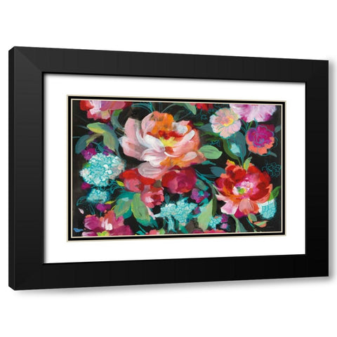 Bright Floral Medley Crop Black Modern Wood Framed Art Print with Double Matting by Nai, Danhui