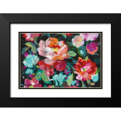 Bright Floral Medley Crop Black Modern Wood Framed Art Print with Double Matting by Nai, Danhui