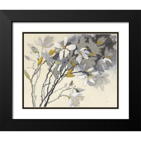 Magnolias Yellow Gray Black Modern Wood Framed Art Print with Double Matting by Novak, Shirley