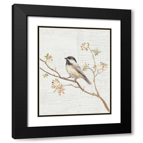 Black Capped Chickadee Vintage v2 Black Modern Wood Framed Art Print with Double Matting by Nai, Danhui
