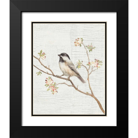 Black Capped Chickadee Vintage v2 Black Modern Wood Framed Art Print with Double Matting by Nai, Danhui