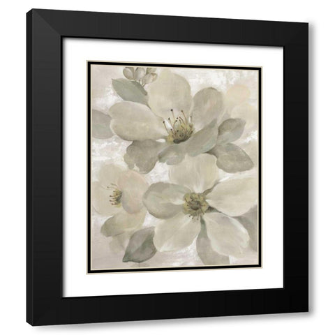 White on White Floral I Crop Neutral Black Modern Wood Framed Art Print with Double Matting by Vassileva, Silvia
