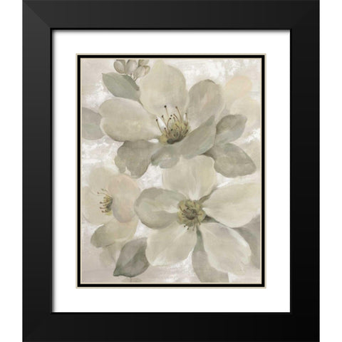 White on White Floral I Crop Neutral Black Modern Wood Framed Art Print with Double Matting by Vassileva, Silvia