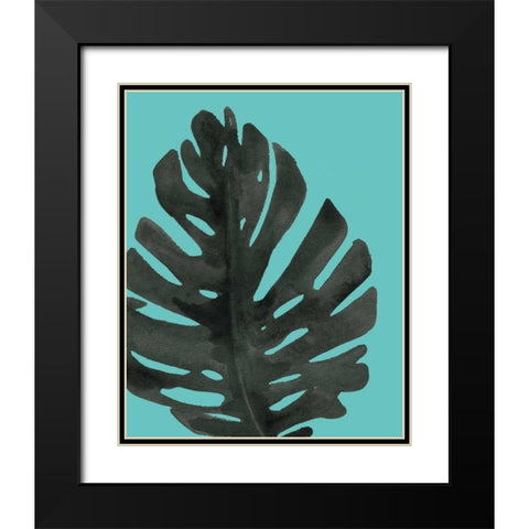 Tropical Palm I BW Turquoise Black Modern Wood Framed Art Print with Double Matting by Wild Apple Portfolio