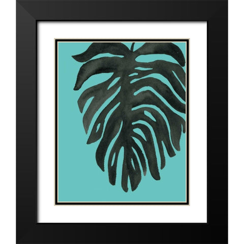Tropical Palm II BW Turquoise Black Modern Wood Framed Art Print with Double Matting by Wild Apple Portfolio