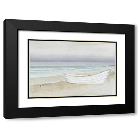 Serene Seaside with Boat Black Modern Wood Framed Art Print with Double Matting by Wiens, James