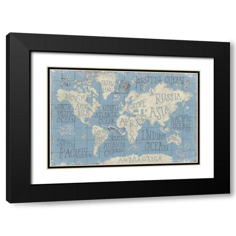 Mythical Map I Blue Black Modern Wood Framed Art Print with Double Matting by Urban, Mary