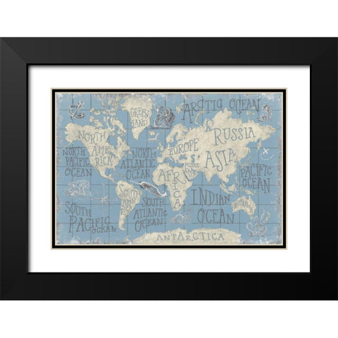 Mythical Map I Blue Black Modern Wood Framed Art Print with Double Matting by Urban, Mary