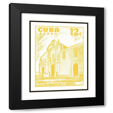 Cuba Stamp VI Bright Black Modern Wood Framed Art Print with Double Matting by Wild Apple Portfolio