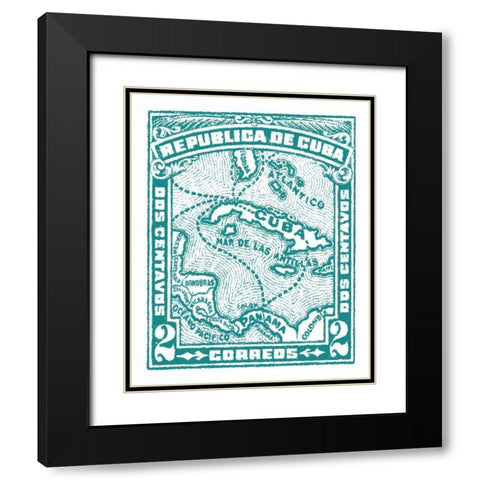 Cuba Stamp XIII Bright Black Modern Wood Framed Art Print with Double Matting by Wild Apple Portfolio