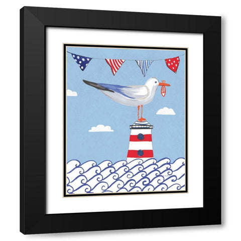 Coastal Bird I Flags on Blue Black Modern Wood Framed Art Print with Double Matting by Zaman, Farida