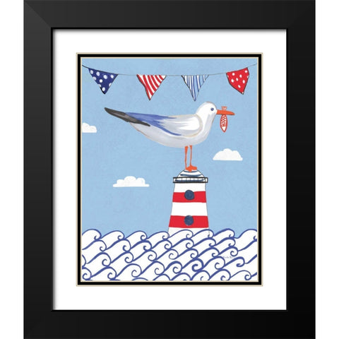 Coastal Bird I Flags on Blue Black Modern Wood Framed Art Print with Double Matting by Zaman, Farida