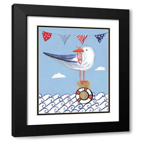 Coastal Bird II on Blue Black Modern Wood Framed Art Print with Double Matting by Zaman, Farida